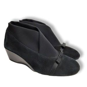 THIERRY RABOTIN Suede Slip-On Wedge Pumps Shoes w/ Bow Sz 8 | Eur 39